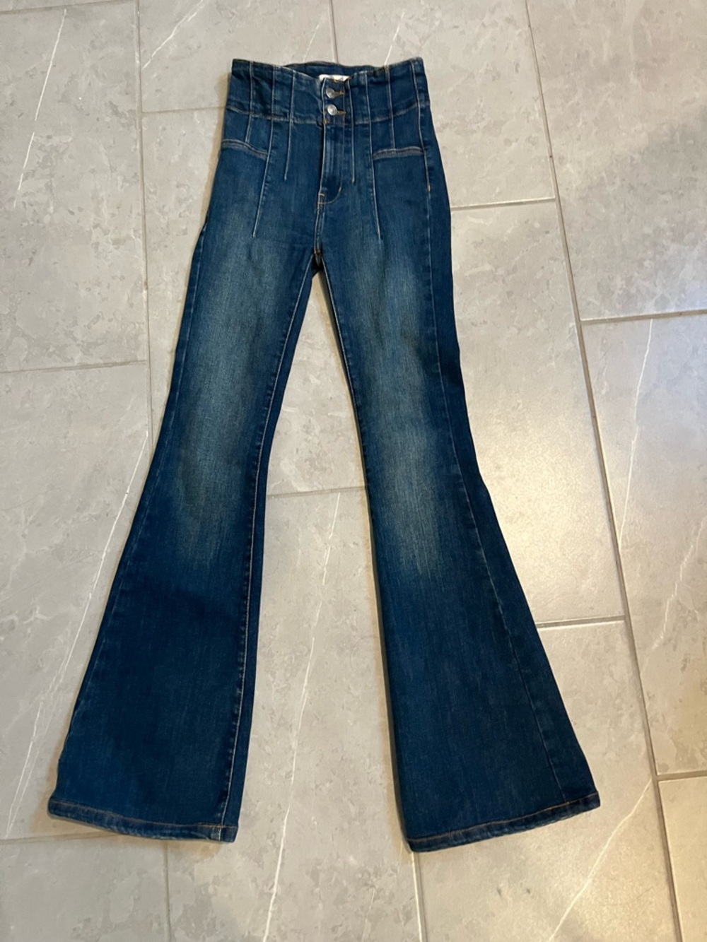Free People Dark Blue High-Rise Flare Jeans